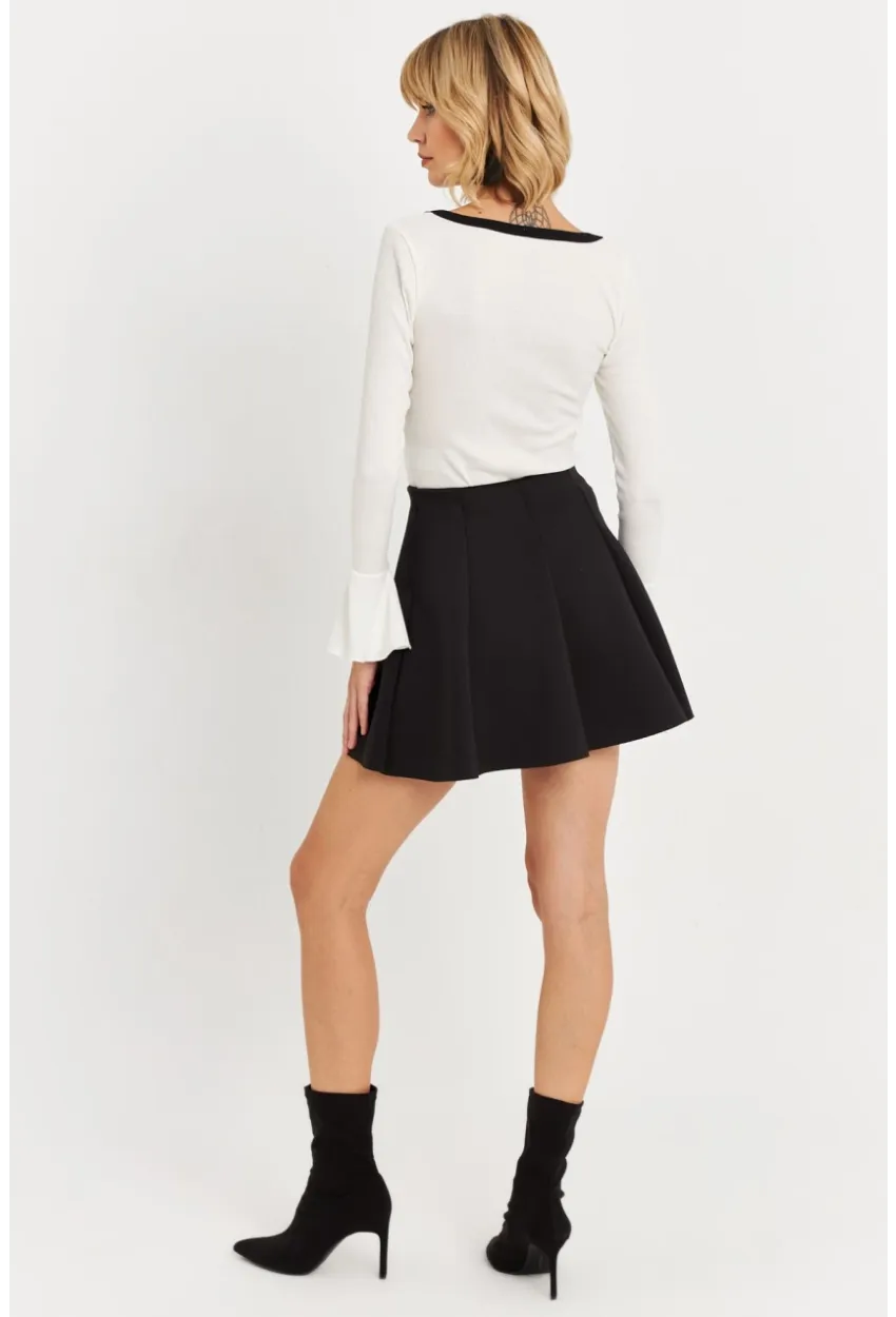 Kadın Siyah Scuba Pilili Mini Etek DAF3204