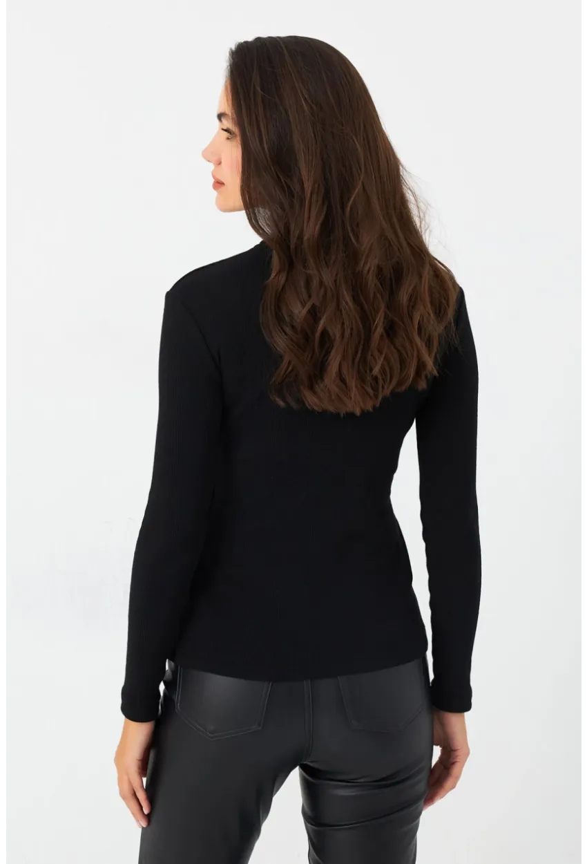 Kadın Siyah Şerit Detaylı Kaşkorse Balıkçı Bluz MTF32-90