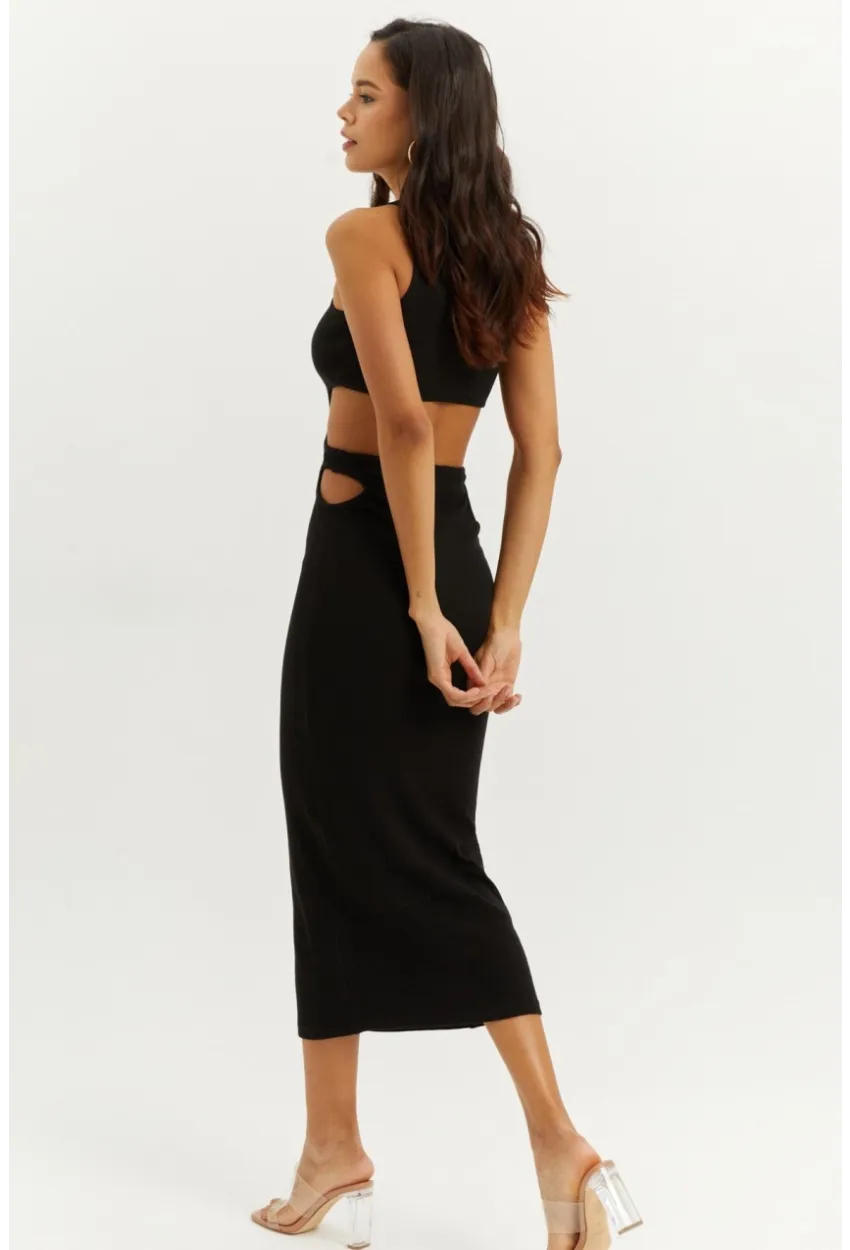 Kadın Siyah Sırt Dekolteli Maxi Elbise B1818