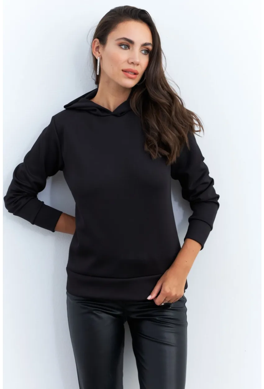 Kadın Siyah Sırt Dekolteli Taşlı Sweatshirt BTH15