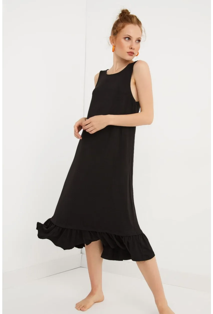 Kadın Siyah Sırt Detaylı Kolsuz Midi Elbise BK1216