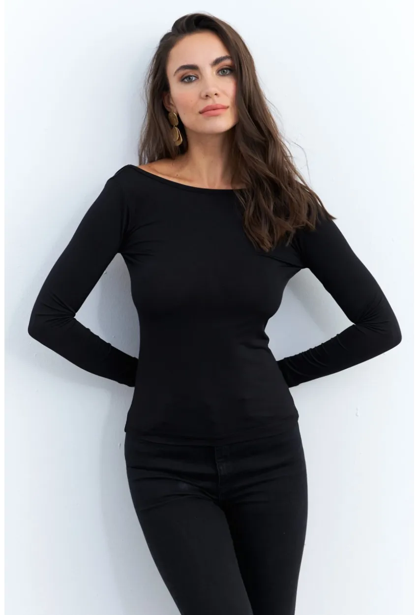 Kadın Siyah Sırtı Açık Bluz EY2942