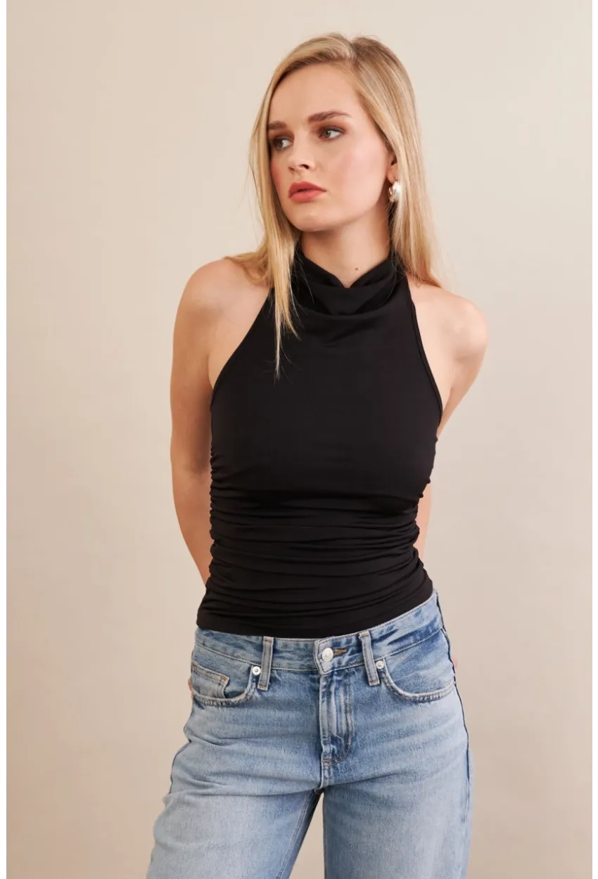 Kadın Siyah Sırtı Açık Drapeli Bluz FRY2314