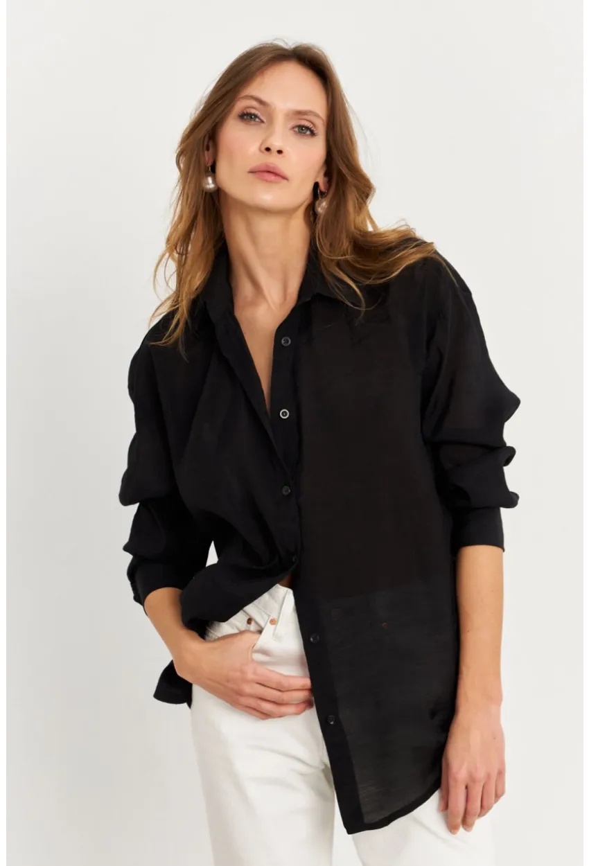 Kadın Siyah Sırtı Açık Gömlek MOD2369-90