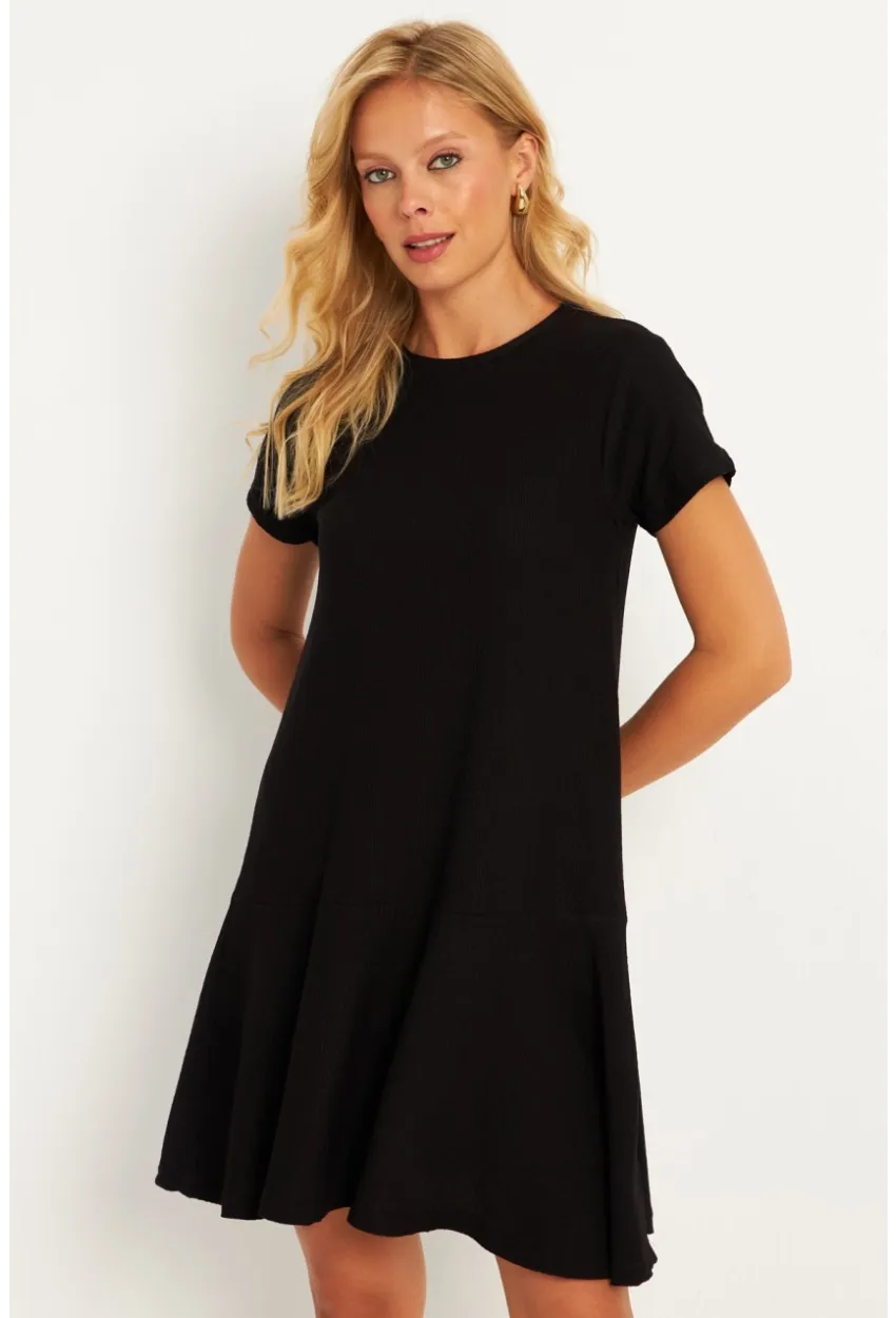 Kadın Siyah Sırtı Detaylı Bürümcük Midi Elbise ST055