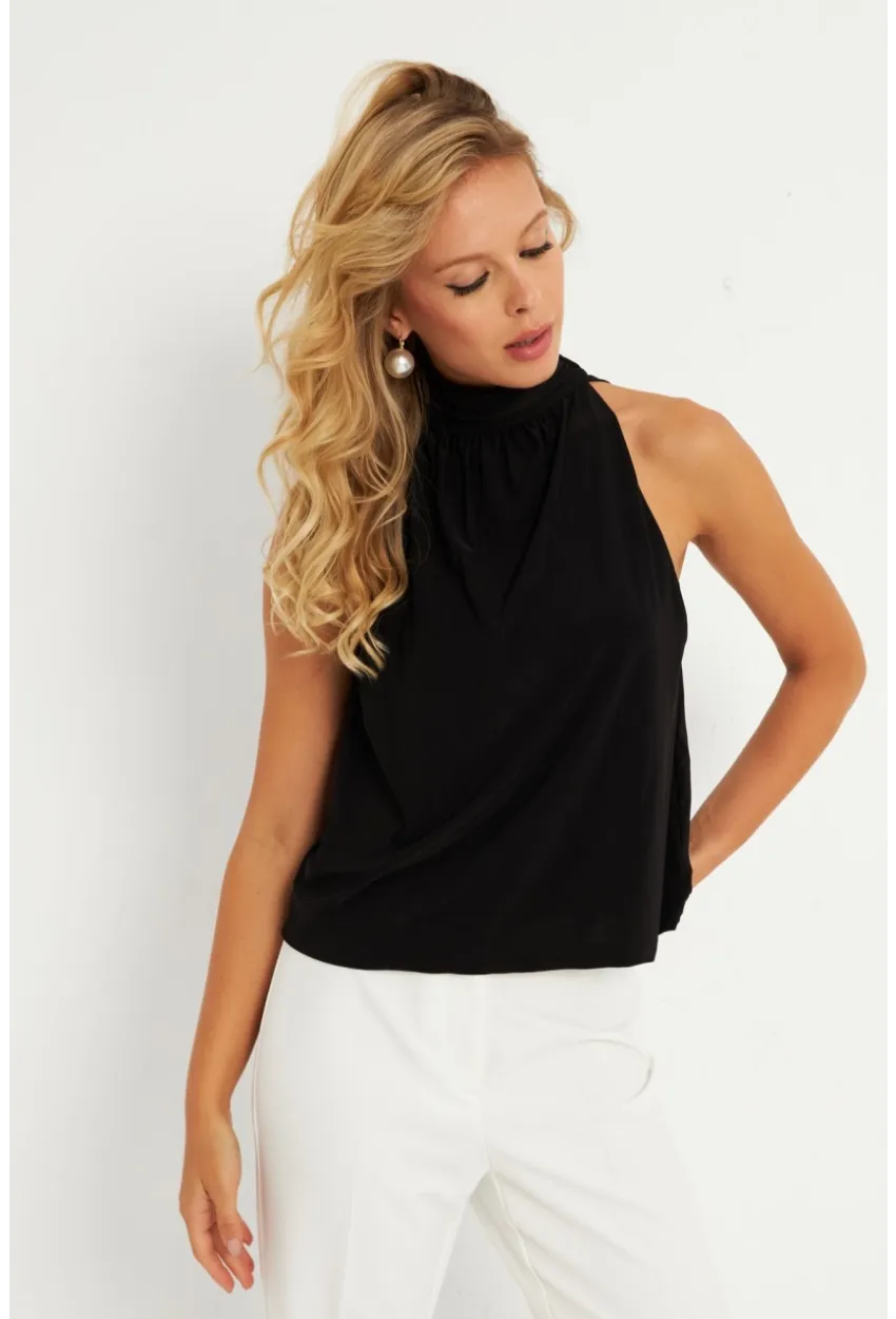 Kadın Siyah Sırtı Düğmeli Bluz ELT3963