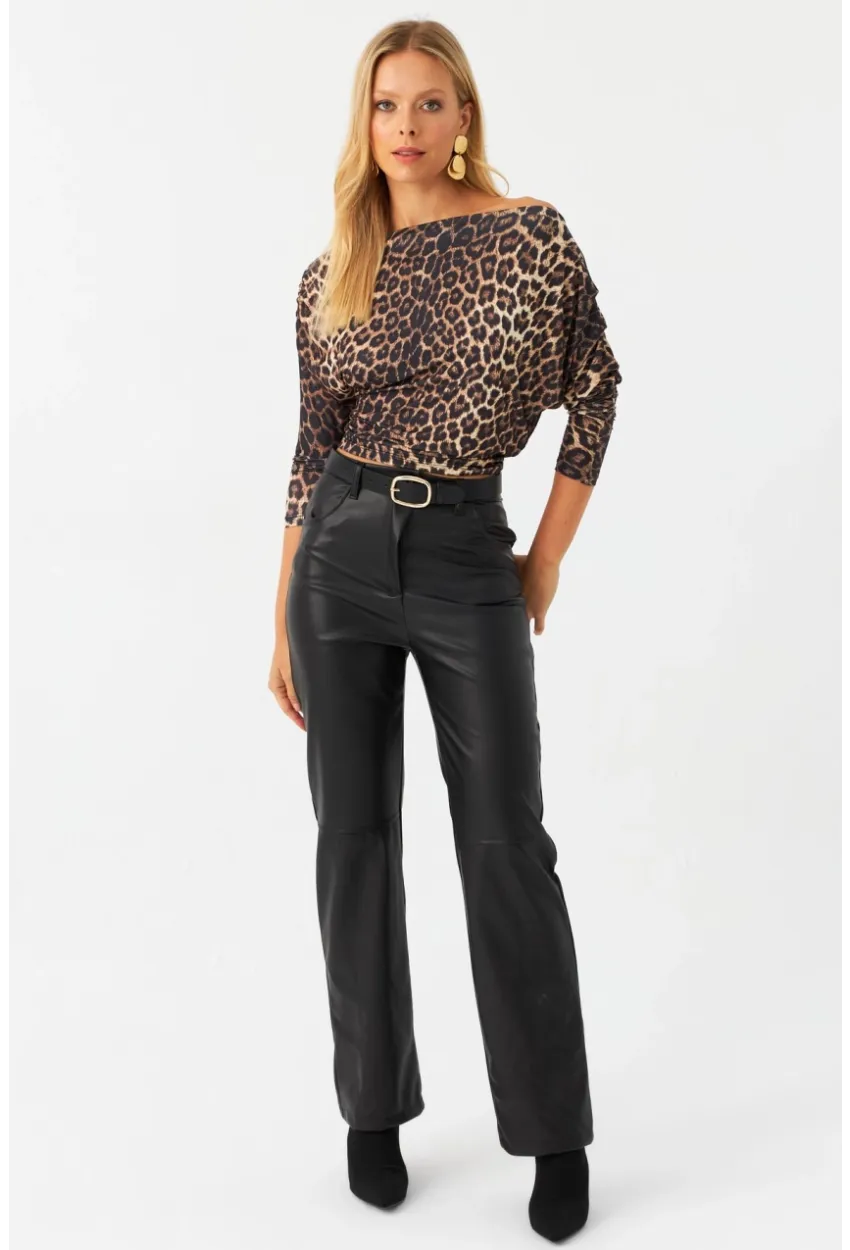 Kadın Siyah Suni Deri Pantolon NH752