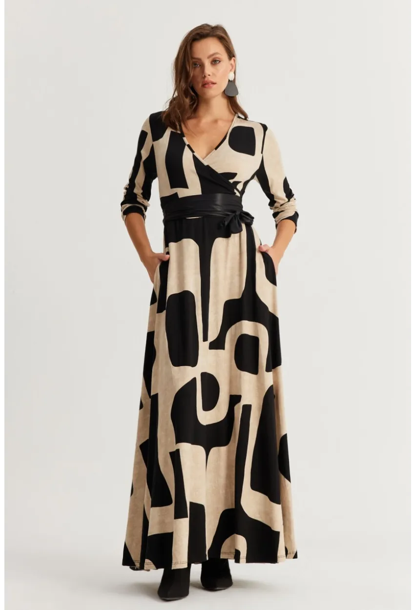 Kadın Siyah-Taş Kruvaze Maxi Elbise VTN3