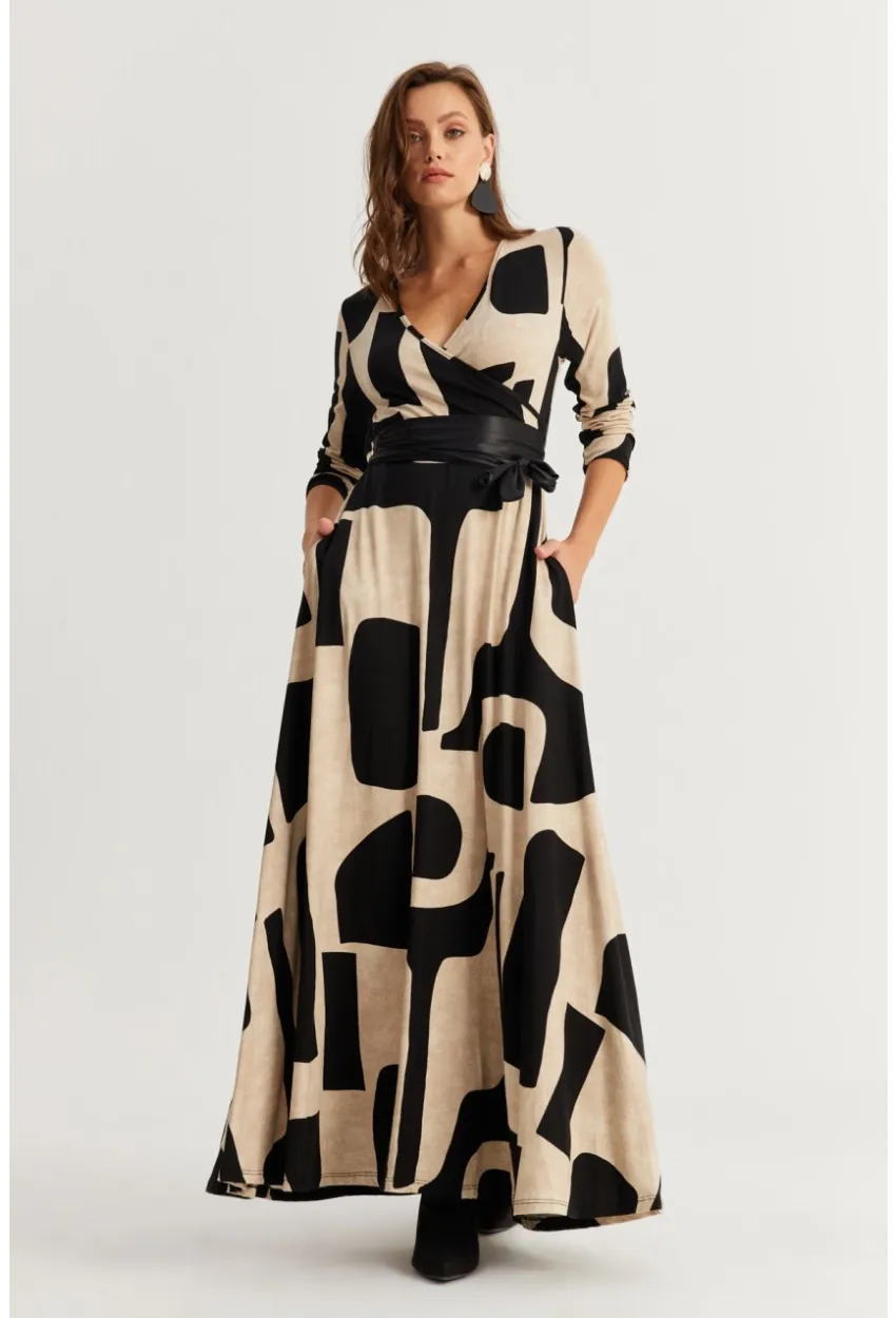 Kadın Siyah-Taş Kruvaze Maxi Elbise VTN3