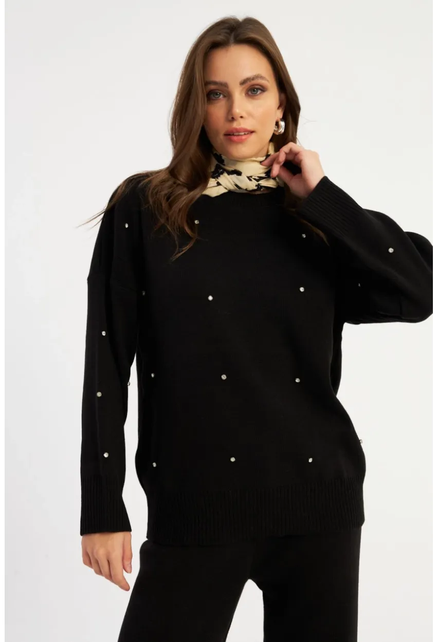 Kadın Siyah Taşlı Alt Üst Takım MYİL10