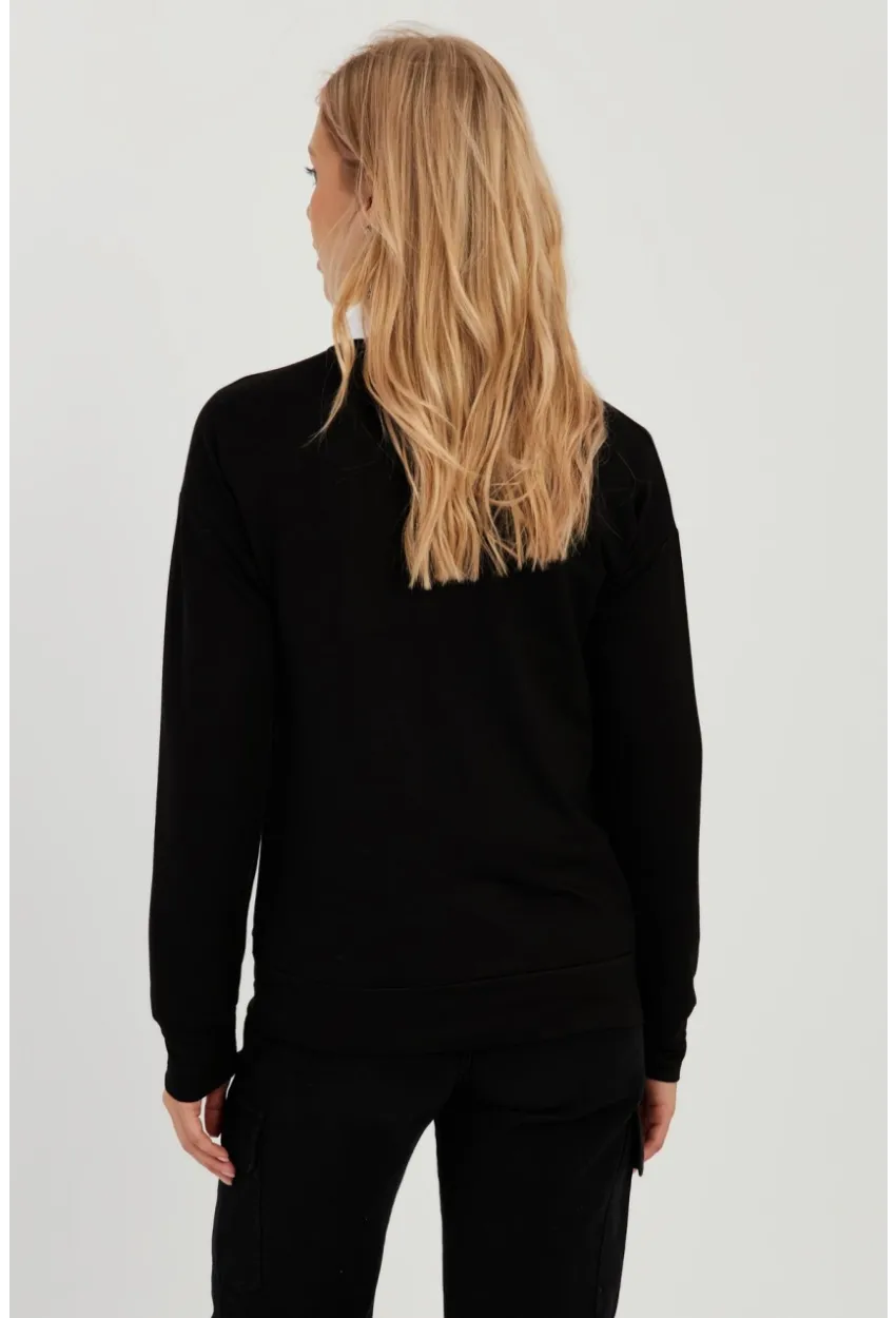 Kadın Siyah Taşlı Bluz MST6024