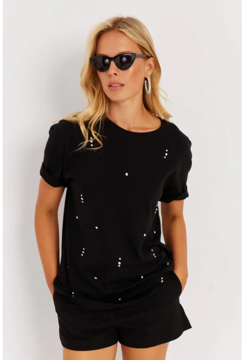 Kadın Siyah Taşlı Bluz SGT401