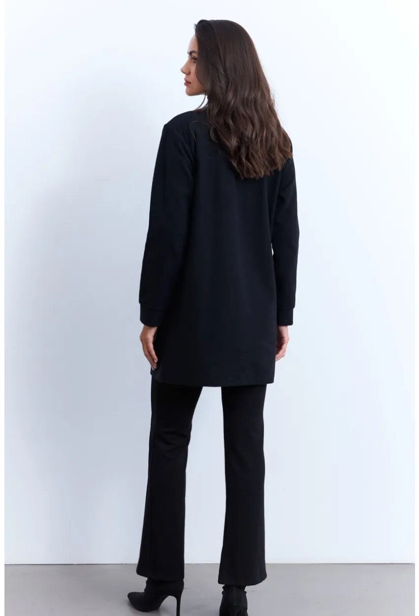 Kadın Siyah Taşlı Cepli Hırka MPK811