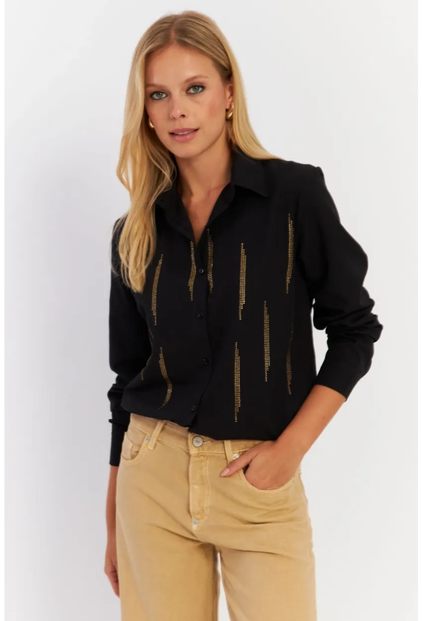 Kadın Siyah Taşlı Gömlek ZER412