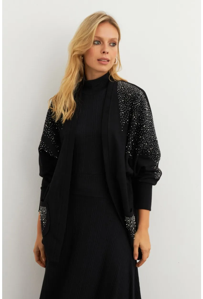 Kadın Siyah Taşlı Hırka MPK813