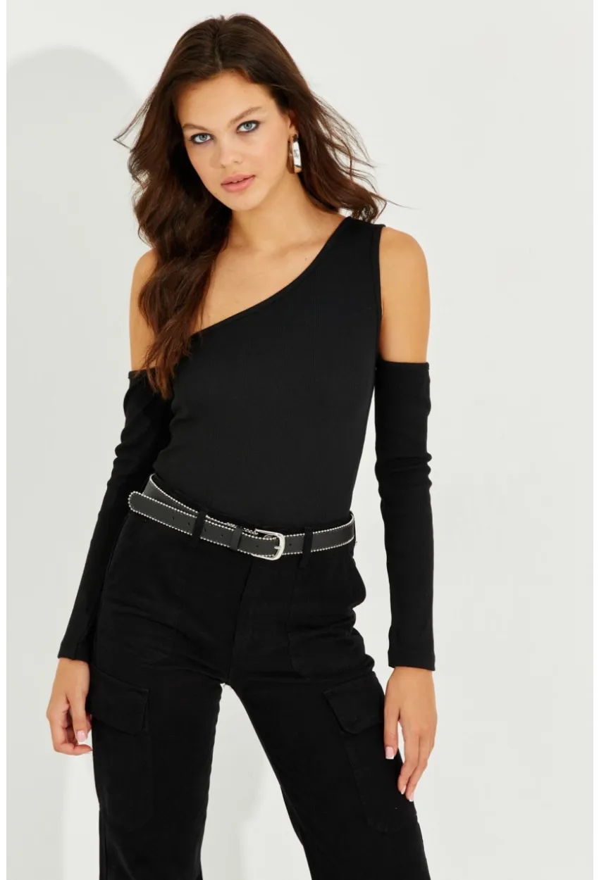 Kadın Siyah Tek Kol Kaşkorse Bluz SDY2052