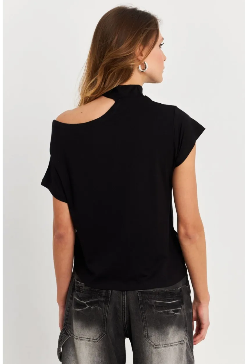 Kadın Siyah Tek Omuz Açık Bluz LPP1300