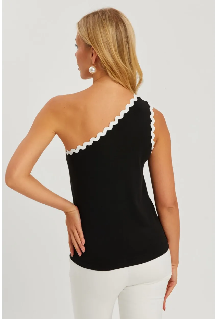 Kadın Siyah Tek Omuz Biyeli Bluz EY2792