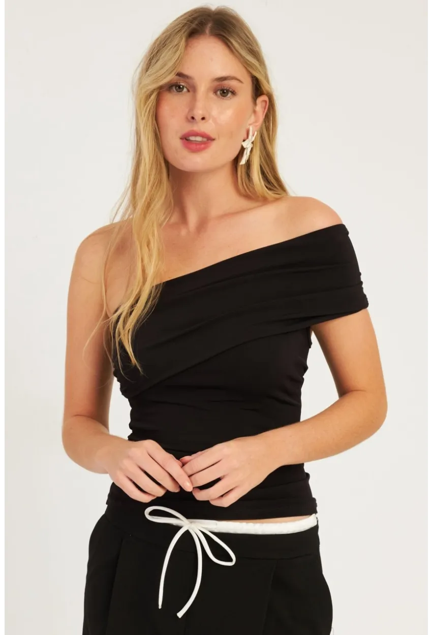 Kadın Siyah Tek Omuz Bluz DMR325