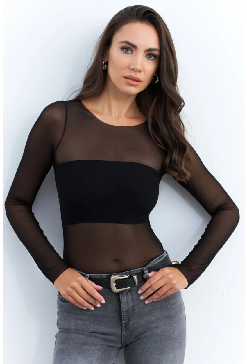 Kadın Siyah Transparan Bluz CY350