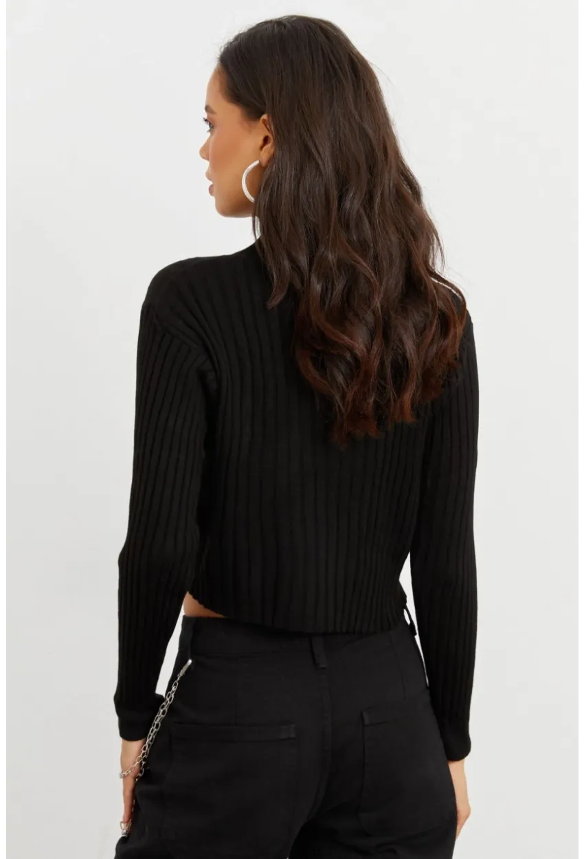 Kadın Siyah Triko Bluz AFŞ7252-9