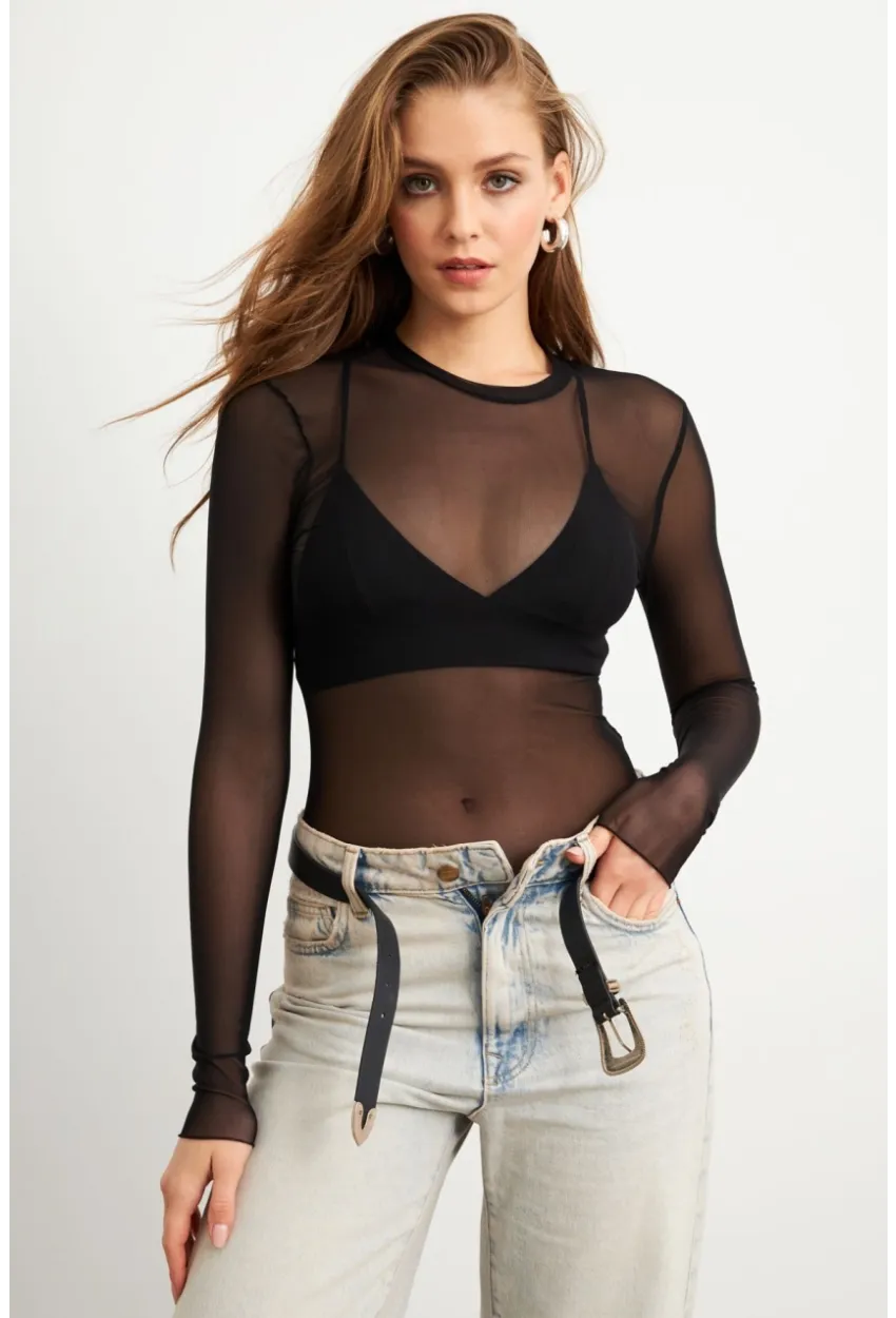 Kadın Siyah Tül Body RX454