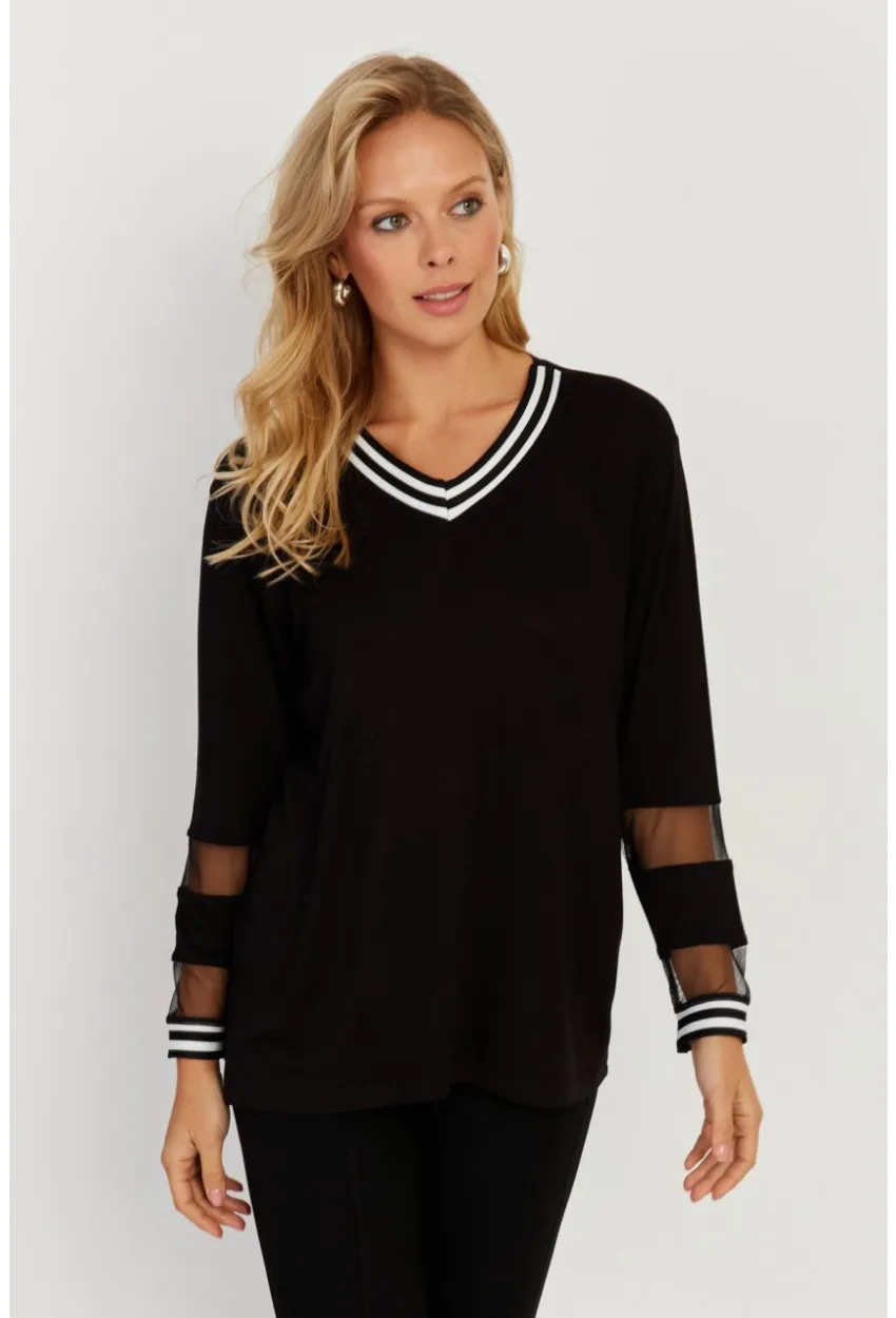 Kadın Siyah Tül Detaylı Bluz ST830