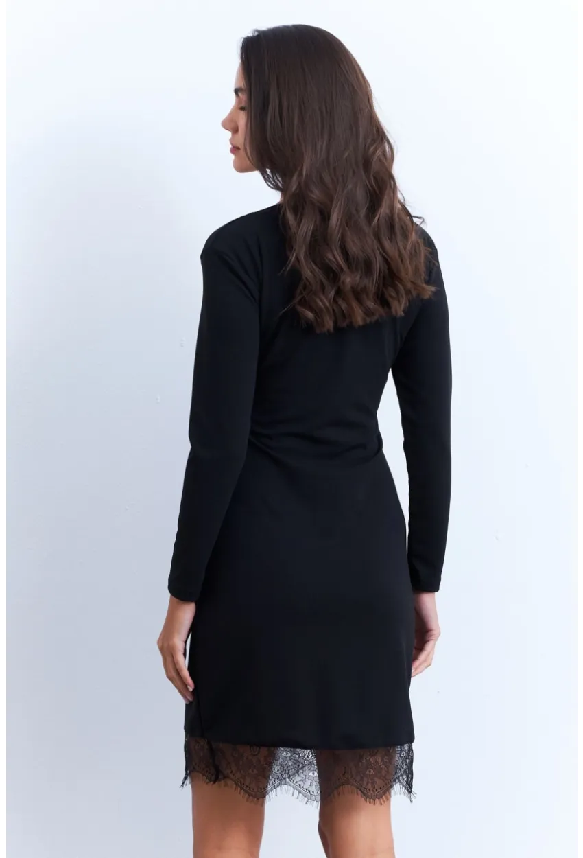 Kadın Siyah Tül Detaylı Midi Elbise ST840