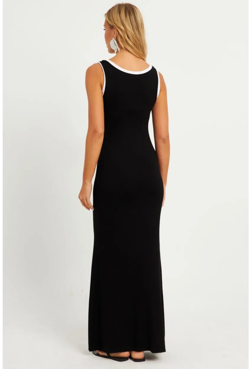 Kadın Siyah U Yaka Kolsuz Maxi Elbise EY2802