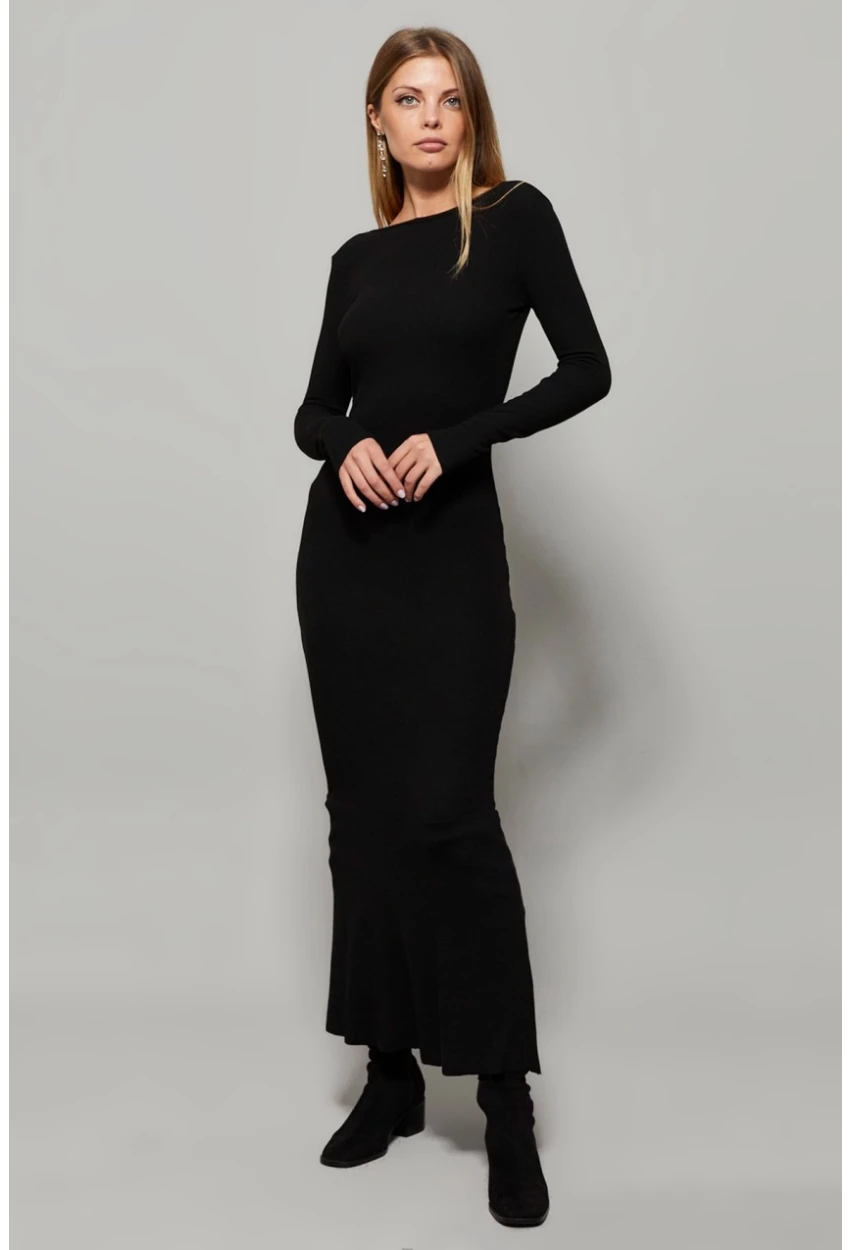 Kadın Siyah U Yaka Maxi Elbise EY1129