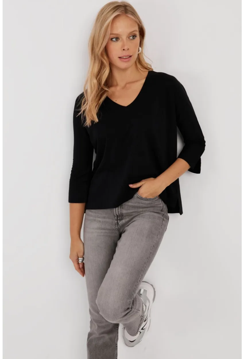 Kadın Siyah V Yaka Bluz LPP1267
