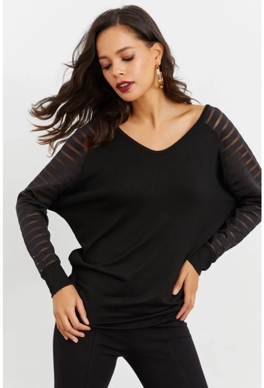 Kadın Siyah V Yaka Bluz ST3074