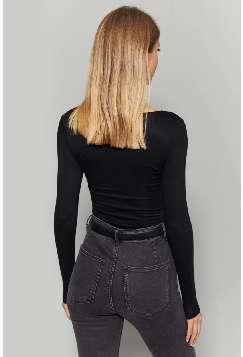 Kadın Siyah V Yaka Çıtçıtlı Body Fİ792