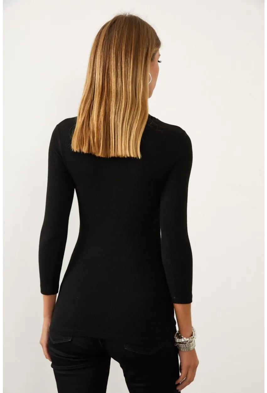 Kadın Siyah Yakası Fermuarlı Kaşkorse Bluz Yİ1953