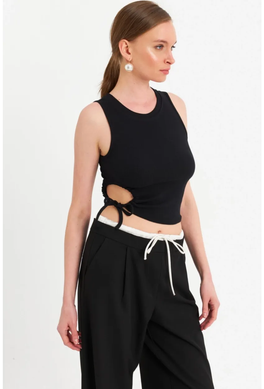 Kadın Siyah Yanı Büzülebilir Basic Bluz RSP329