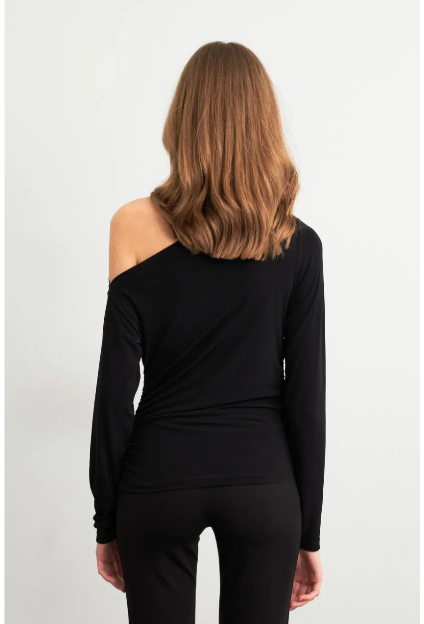 Kadın Siyah Yanları Büzgülü Degaje Bluz SF2561