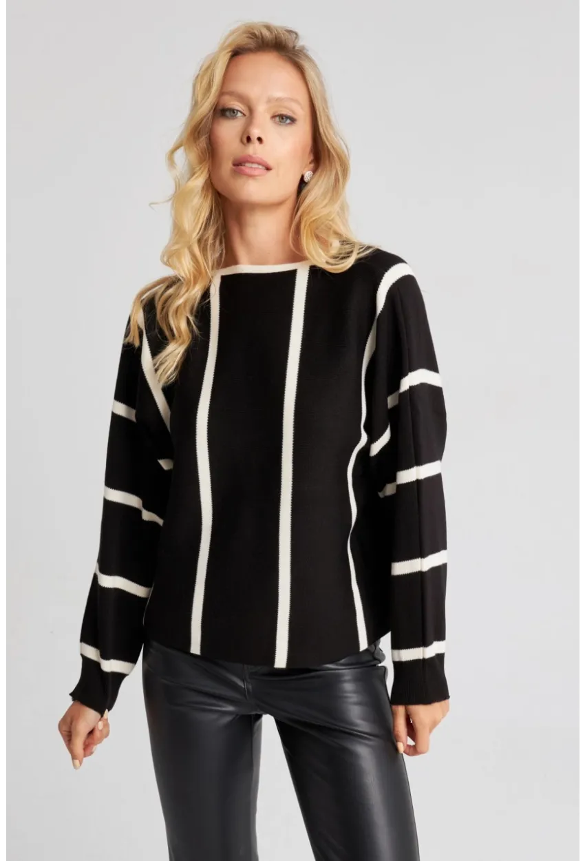 Kadın Siyah Yarasa Kol Triko Kazak YZ522