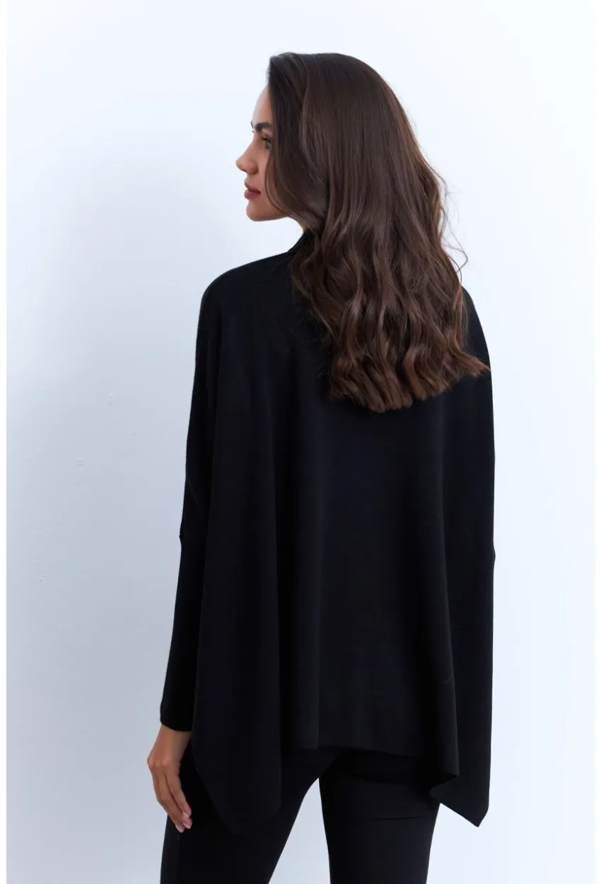 Kadın Siyah Yırtmaçlı Triko Bluz MSMT2262