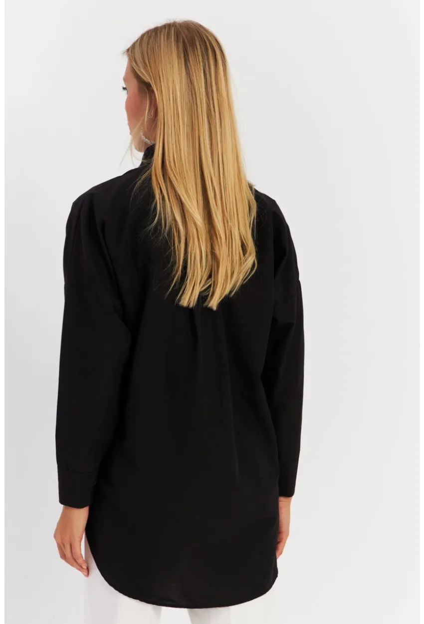 Kadın Siyah Zımbalı Gömlek MASF1