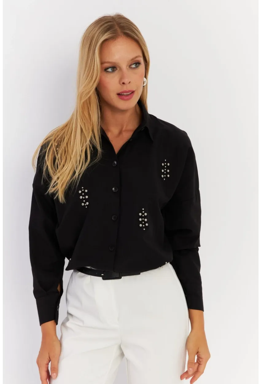 Kadın Siyah Zımbalı Gömlek MASF1