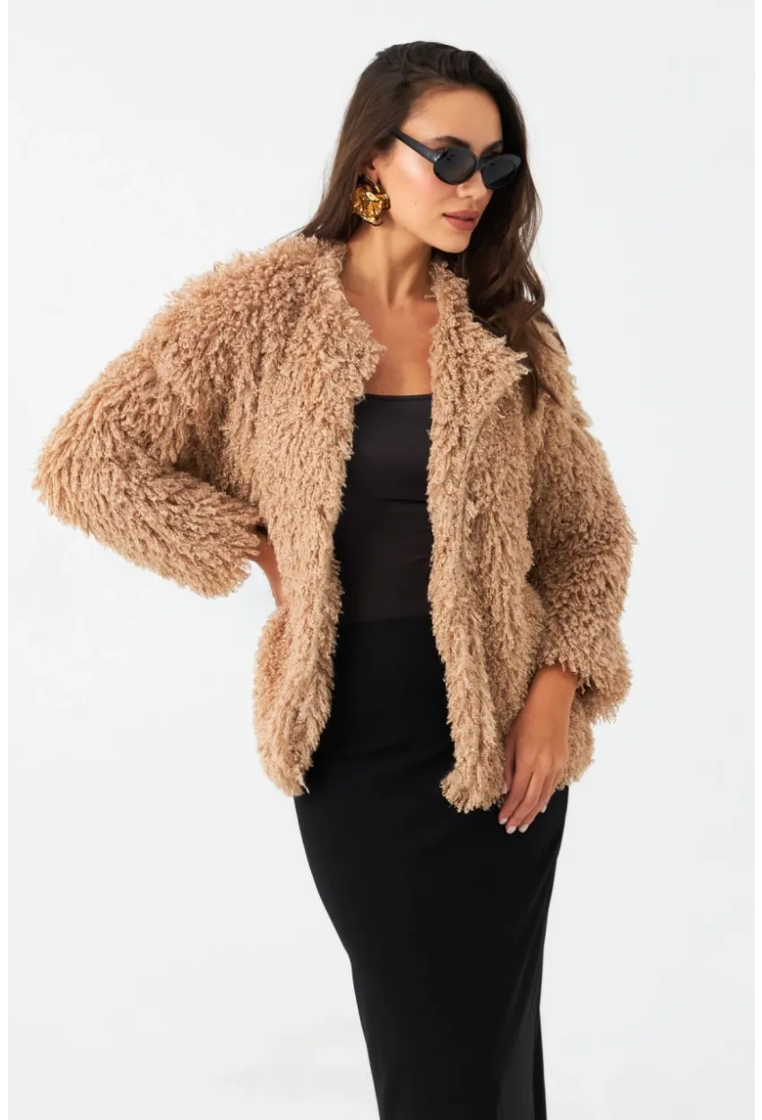 Kadın Sütlü Kahve Astarlı Peluş Kürk CO100