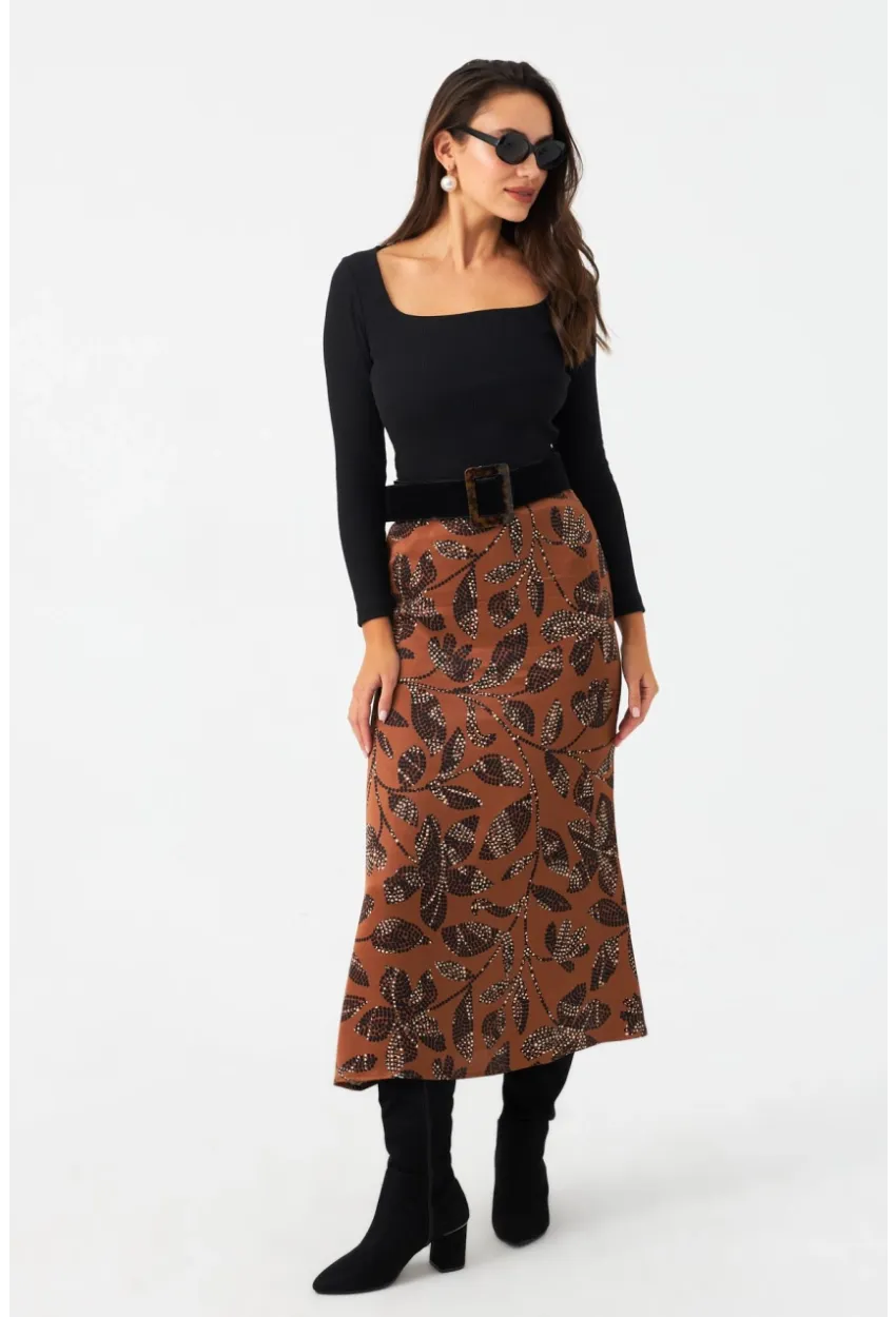 Kadın Taba Desenli Saten Etek MCAR1060