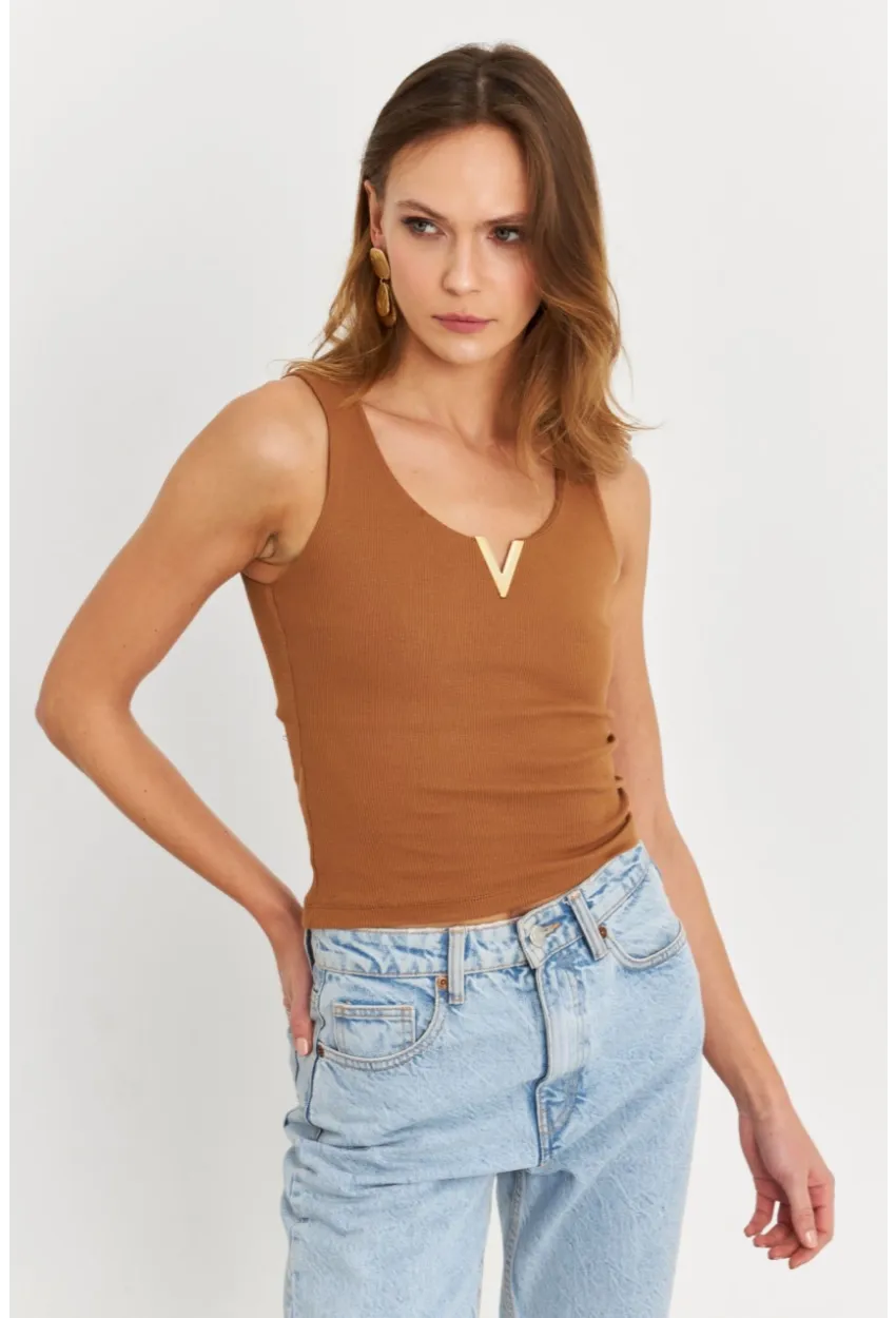 Kadın Tarçın Aksesuarlı Kaşkorse Bluz RLO116