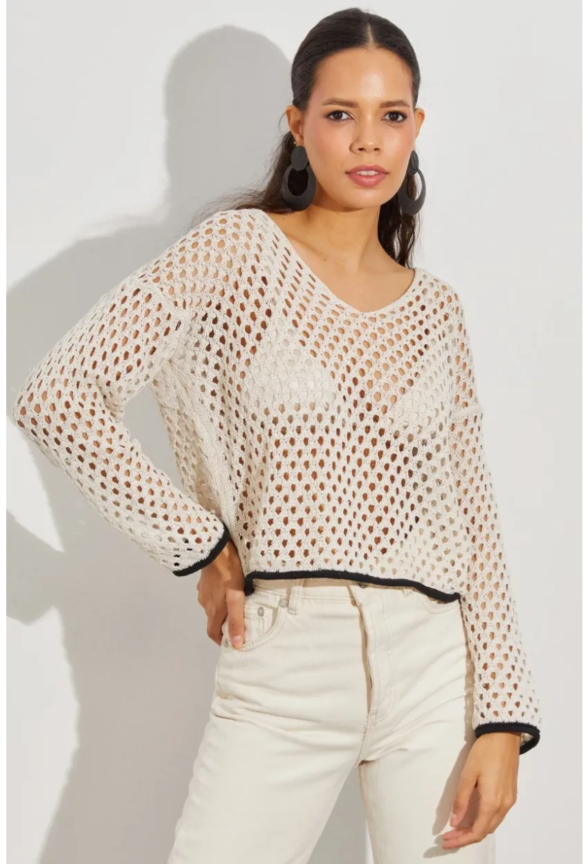 Kadın Taş Ajurlu Triko Bluz YV138