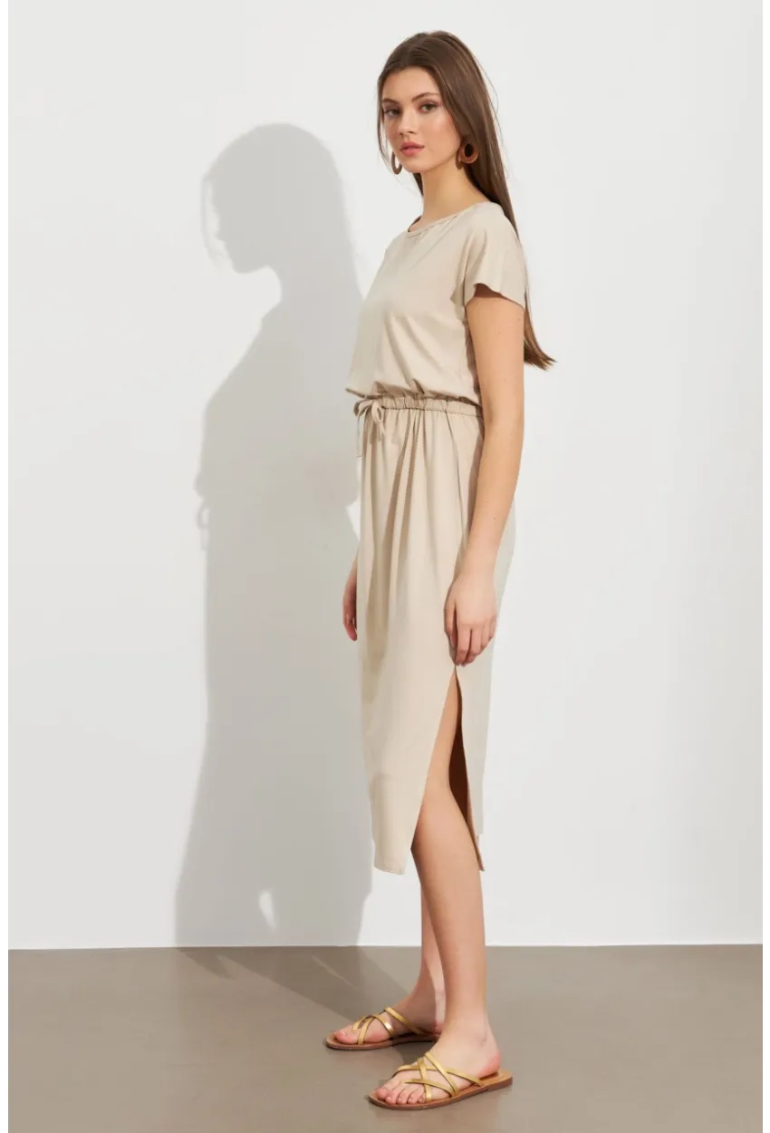 Kadın Taş Beli Büzülebilir Midi Elbise MURO1193