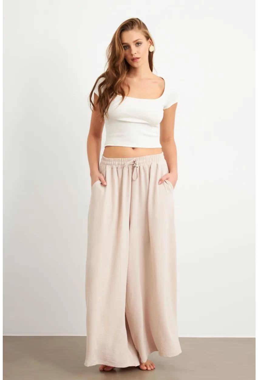 Kadın Taş Beli Lastikli Cepli Palazzo Pantolon Sİ1155