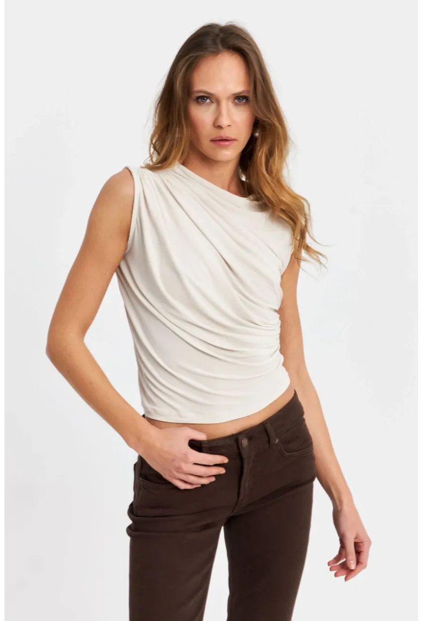 Kadın Taş Büzgülü Kolsuz Bluz LPP1205-90