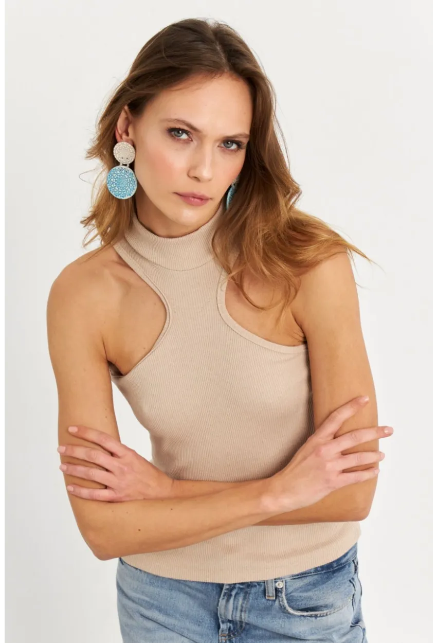 Kadın Taş Halter Yaka Kaşkorse Bluz EY1454