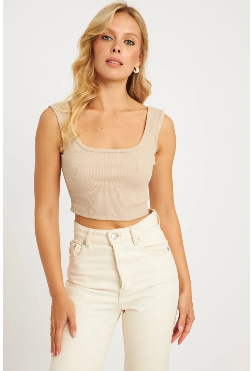 Kadın Taş Kare Yaka Crop Bluz XL2003