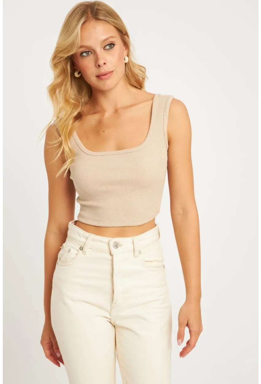 Kadın Taş Kare Yaka Crop Bluz XL2003